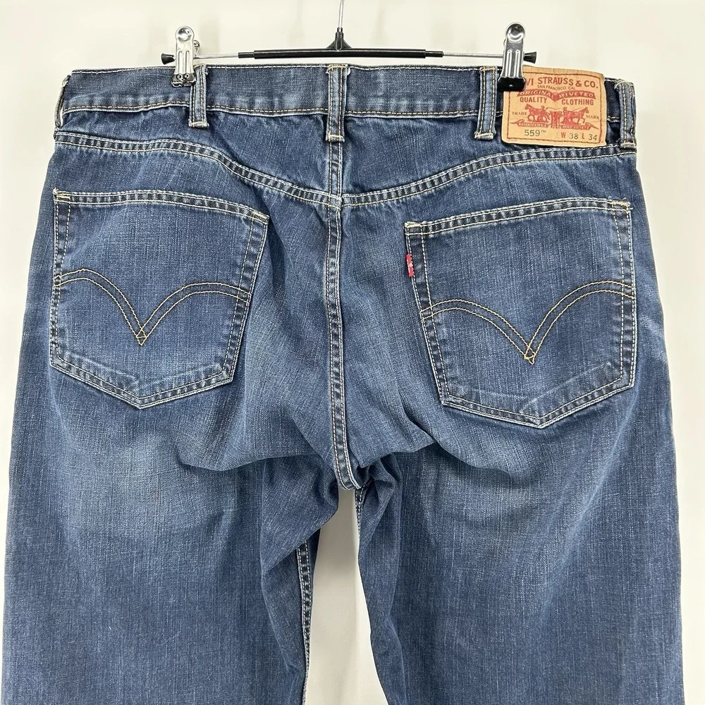 Levis 559 Jeans Mens 38x34 Blue Relaxed Straight Dark Wash Denim Workwear Casual